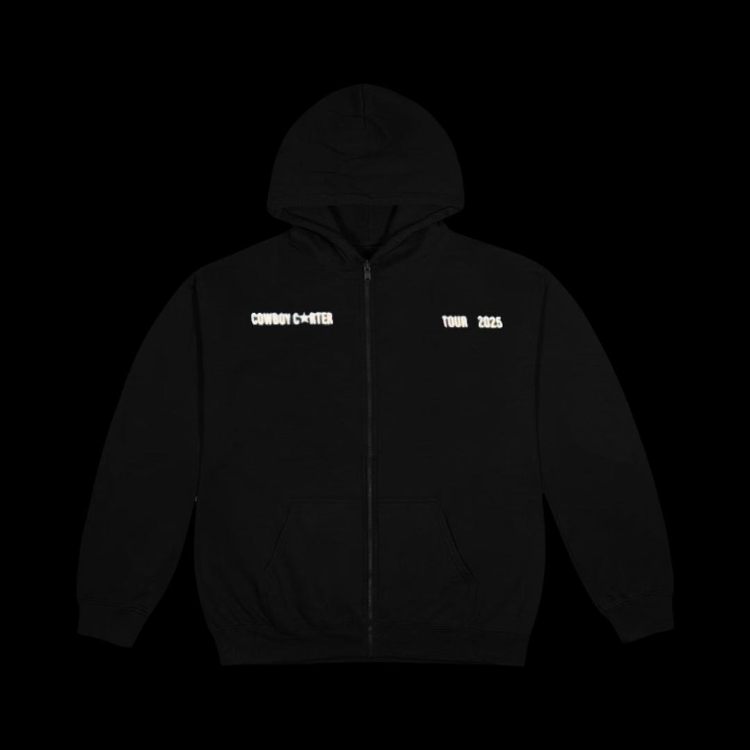 Beyonce Merch - Cowboy Carter Signature Tour Dates Black Zip Up Hoodie